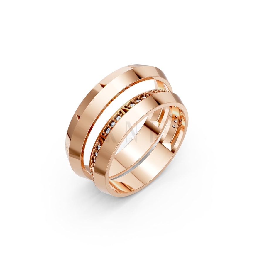 Nhẫn cưới K29 vàng hồng Rose Gold họa tiết ấn tượng, cá tính