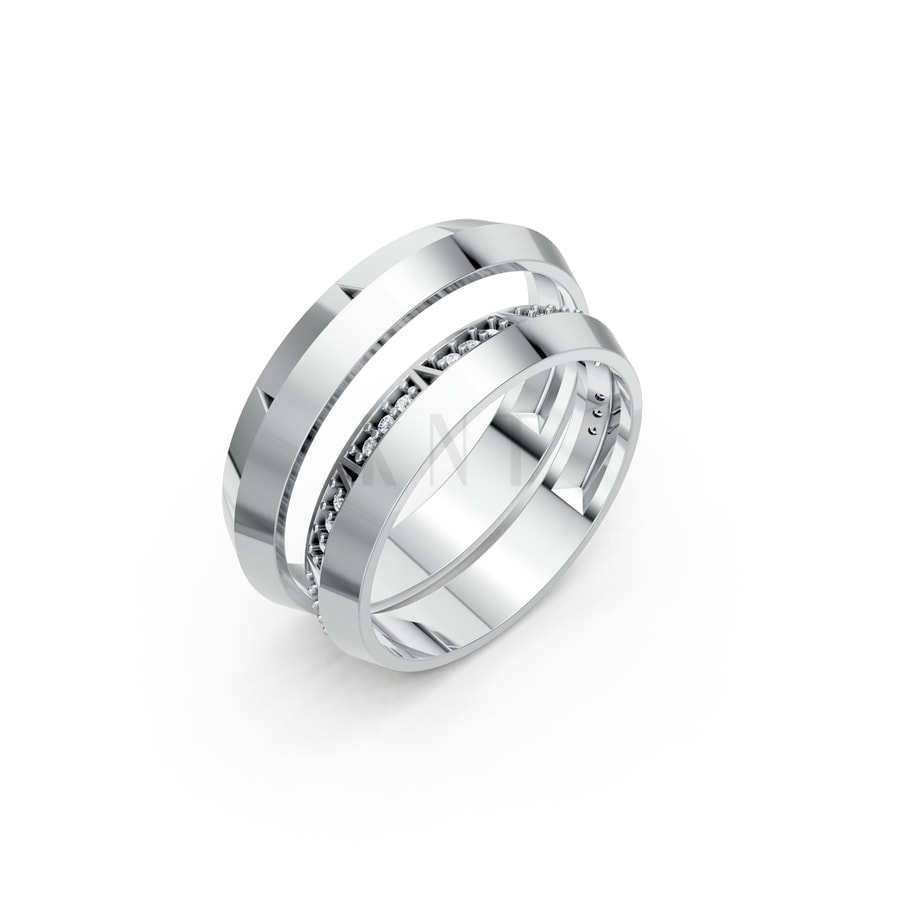 Nhẫn cưới K29 vàng trắng White Gold kiểu dáng hiện đại, nổi bật