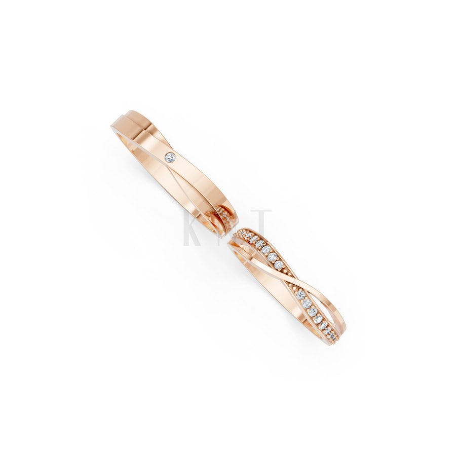 Nhẫn cưới S141 vàng hồng Rose Gold phong cách trẻ trung, nổi bật