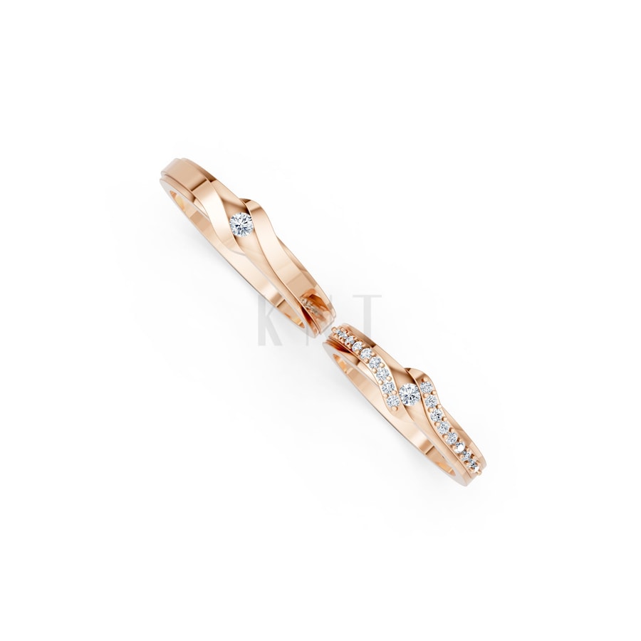 Nhẫn cưới S15 vàng hồng Rose Gold vàng đẹp, kiểu dáng trẻ trung, độc đáo