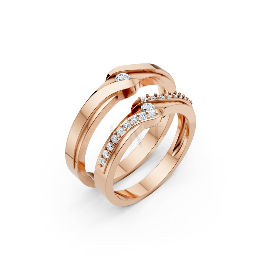 Nhẫn cưới S15 vàng hồng Rose Gold họa tiết ấn tượng, cá tính