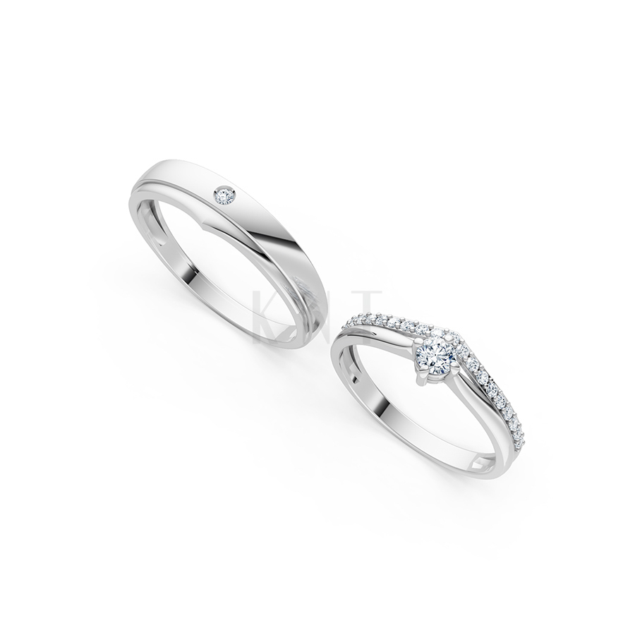 Nhẫn cưới S215 vàng trắng White Gold kiểu dáng cá tính, hiện đại