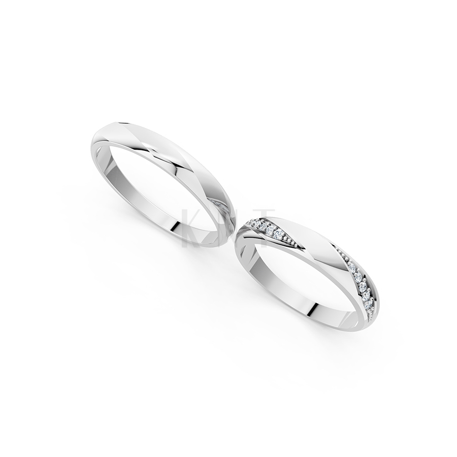 Nhẫn cưới S225 vàng trắng White Gold kiểu dáng cá tính, hiện đại