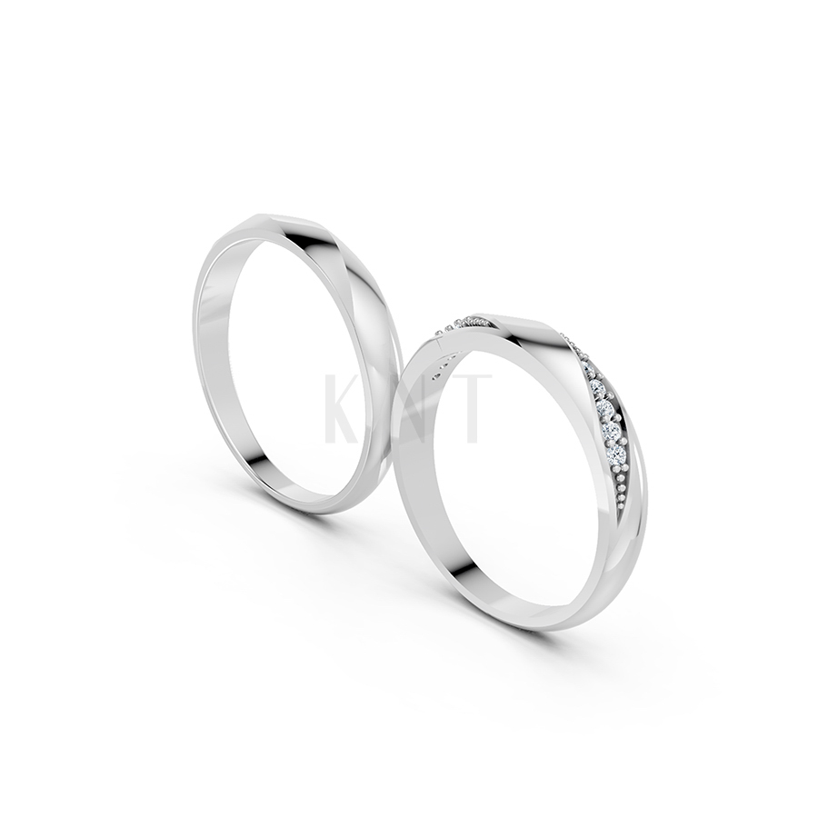 Nhẫn cưới S225 vàng trắng White Gold vàng sáng, đường nét sắc sảo, tinh tế