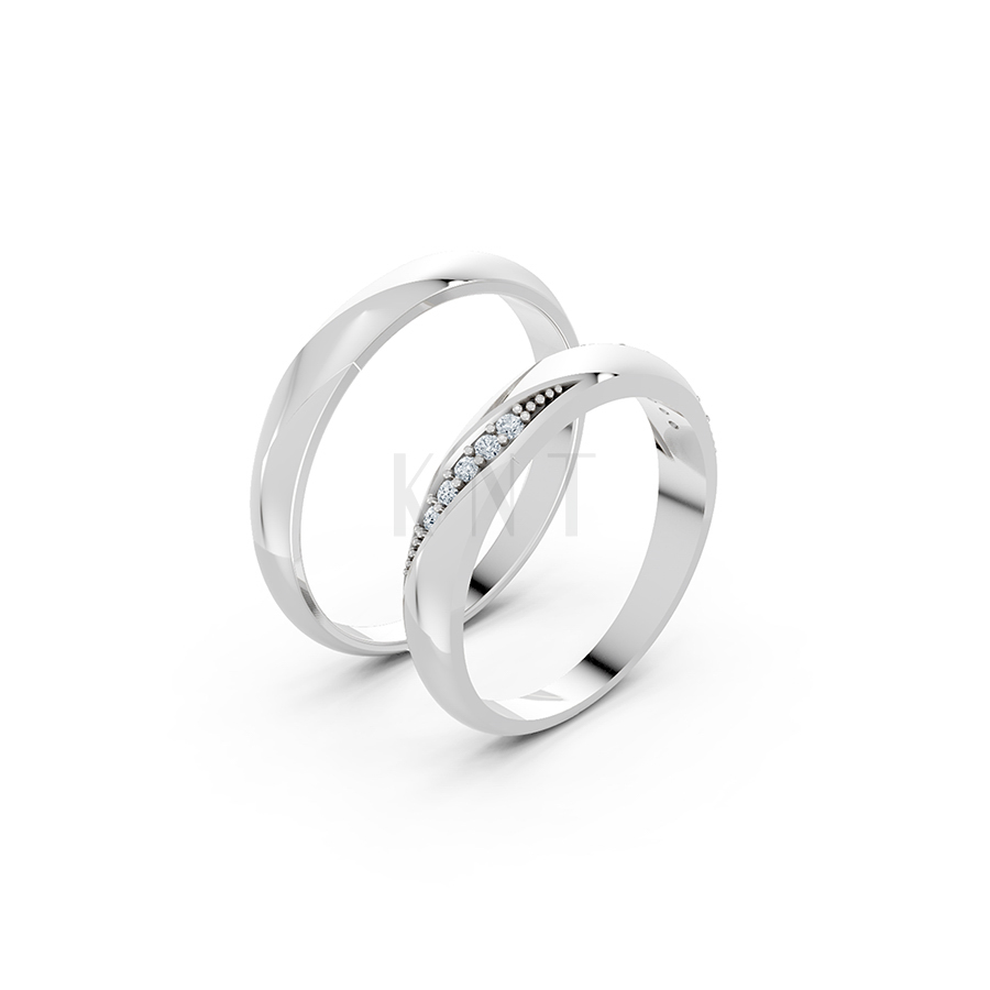 Nhẫn cưới S225 vàng trắng White Gold kiểu dáng hiện đại, nổi bật