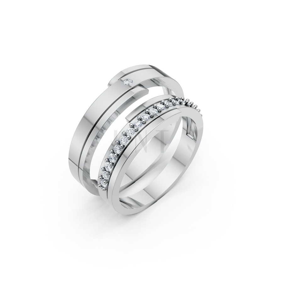 Nhẫn cưới S79 vàng trắng White Gold kiểu dáng hiện đại, nổi bật