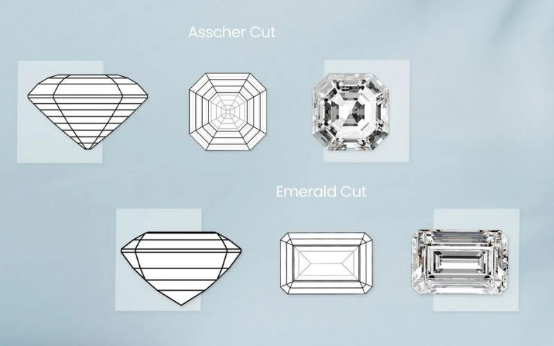 Sự khác biệt giữa kim cương Asscher và Emerald