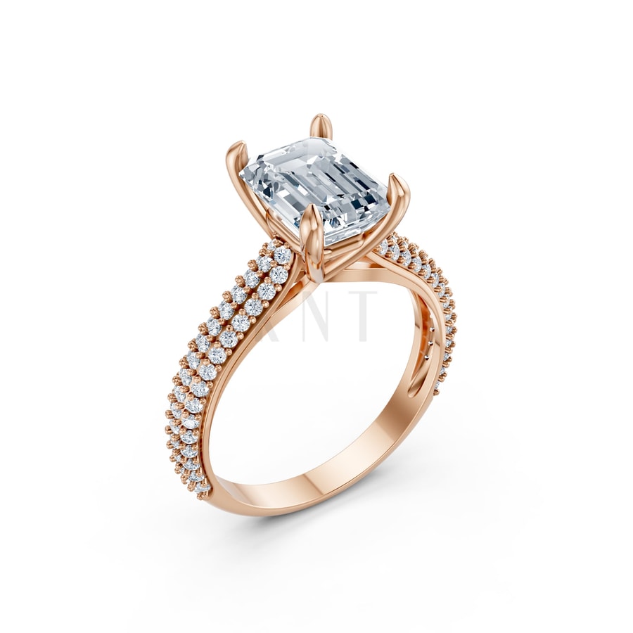 Nhẫn đính hôn đá Moissanite RM18 – ANYA vàng hồng Rose Gold họa tiết ấn tượng, cá tính