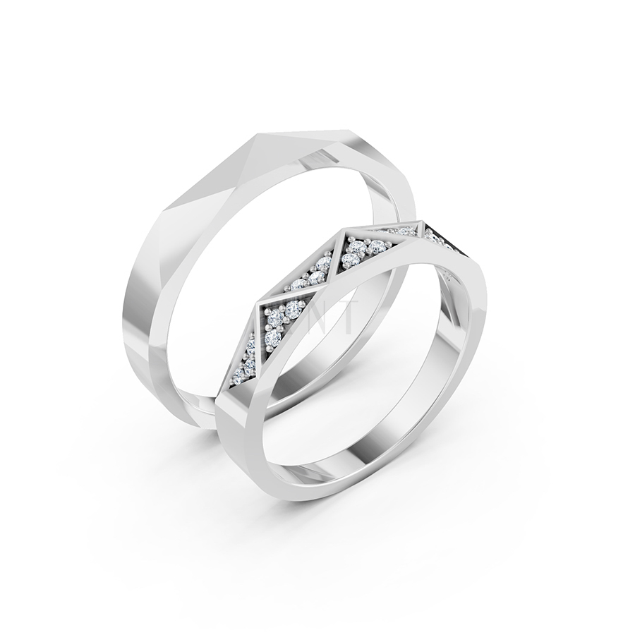 Nhẫn cưới A109 vàng trắng White Gold kiểu dáng hiện đại, nổi bật