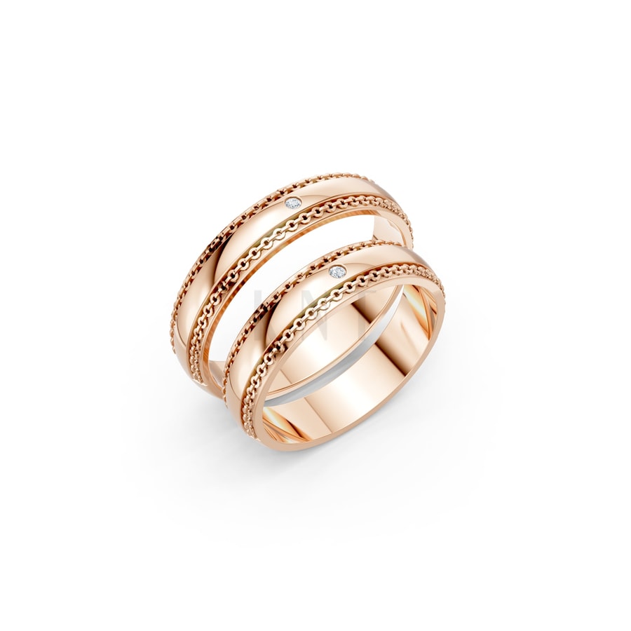 Nhẫn cưới A151 vàng hồng Rose Gold họa tiết ấn tượng, cá tính