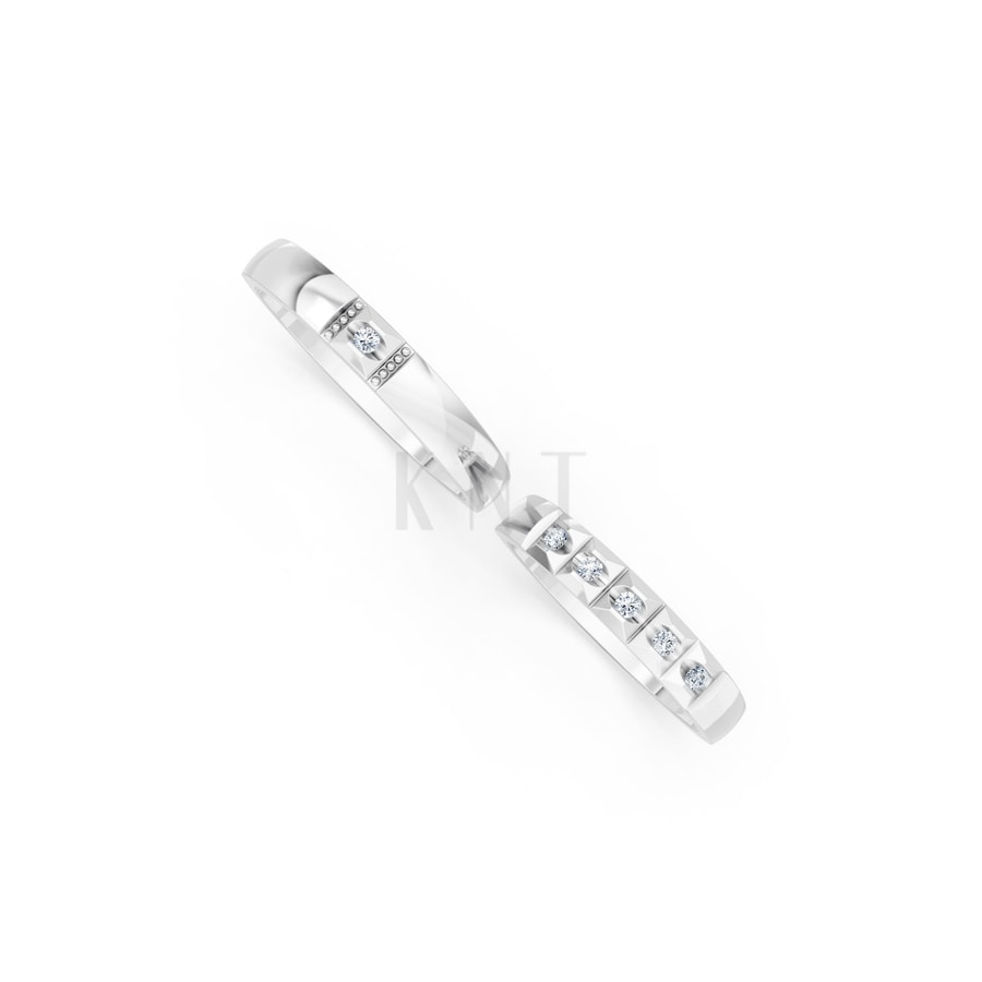 Nhẫn cưới E871 vàng trắng White Gold vàng sáng, đường nét sắc sảo, tinh tế