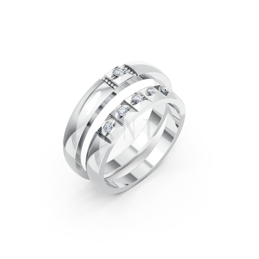 Nhẫn cưới E871 vàng trắng White Gold kiểu dáng hiện đại, nổi bật