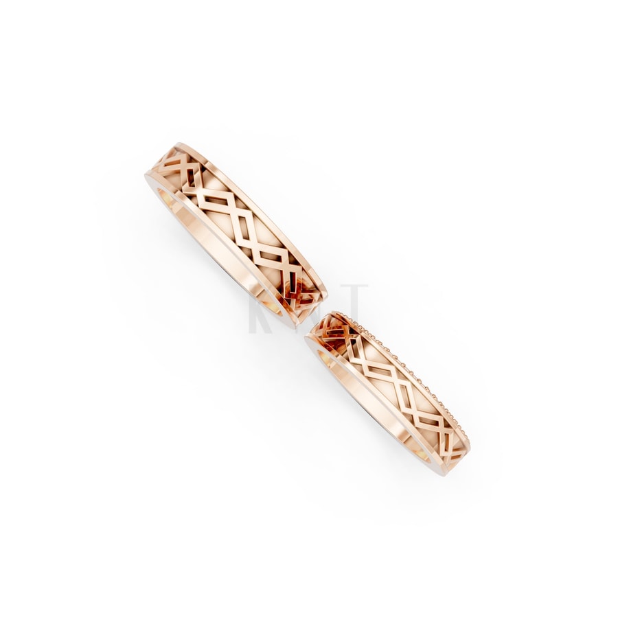 Nhẫn cưới E886 vàng hồng Rose Gold vàng đẹp, kiểu dáng trẻ trung, độc đáo