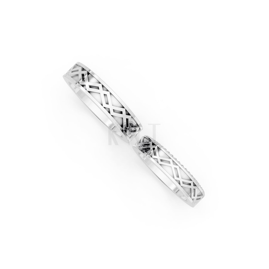 Nhẫn cưới E886 vàng trắng White Gold kiểu dáng cá tính, hiện đại