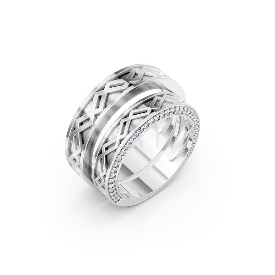 Nhẫn cưới E886 vàng trắng White Gold kiểu dáng hiện đại, nổi bật