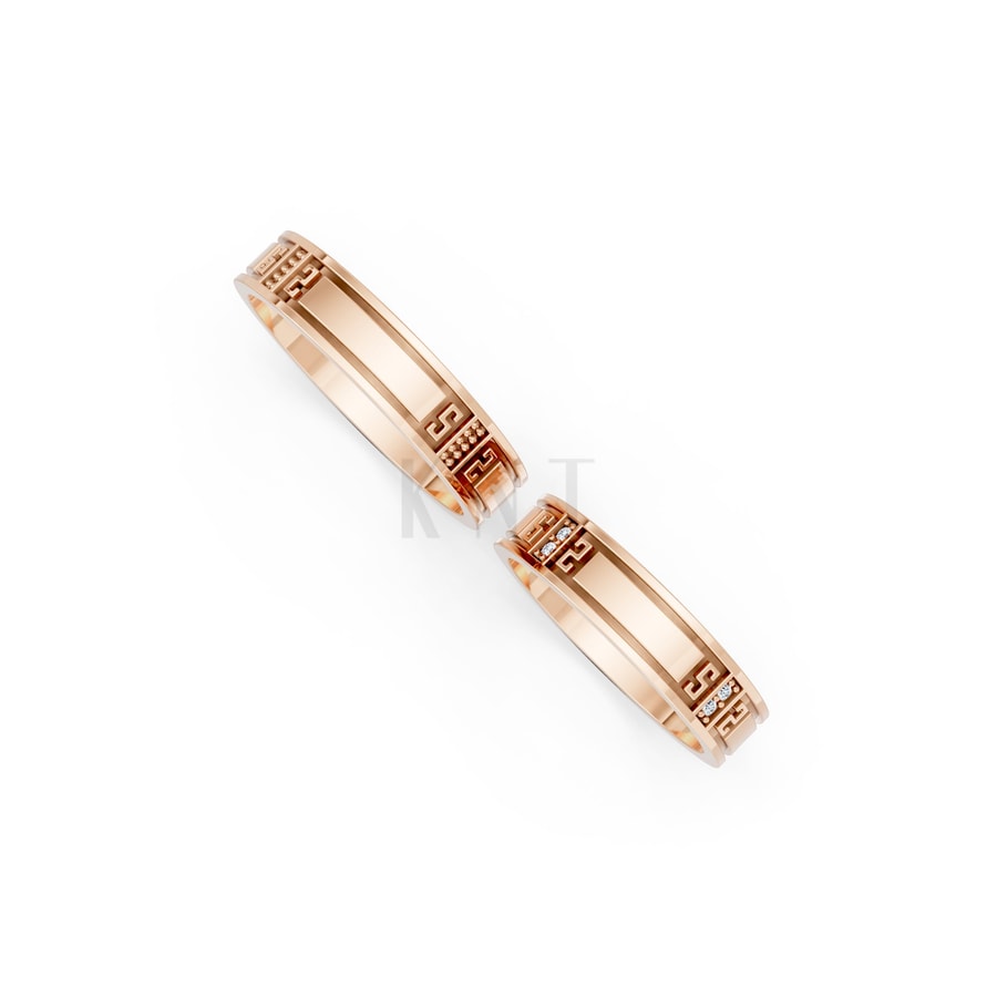 Nhẫn cưới E889 vàng hồng Rose Gold vàng đẹp, kiểu dáng trẻ trung, độc đáo