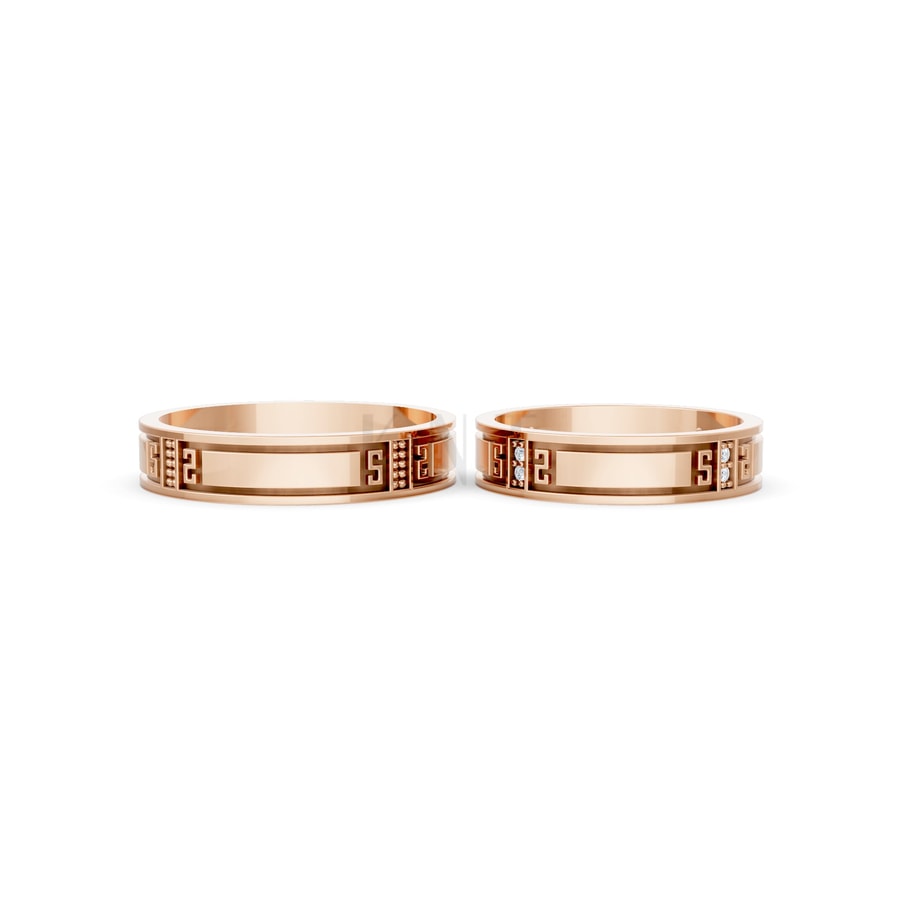 Nhẫn cưới E889 vàng hồng Rose Gold thiết kế đối xứng, phong cách, ấn tượng