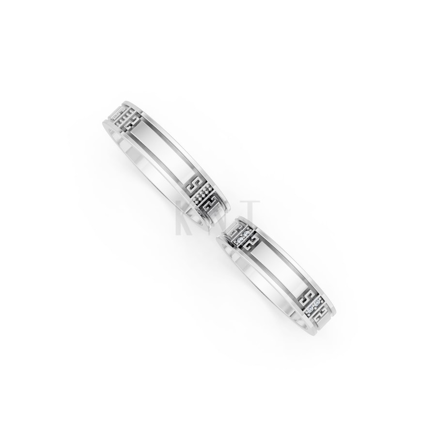 Nhẫn cưới E889 vàng trắng White Gold kiểu dáng cá tính, hiện đại