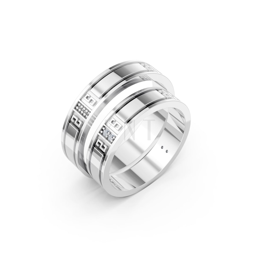 Nhẫn cưới E889 vàng trắng White Gold kiểu dáng hiện đại, nổi bật