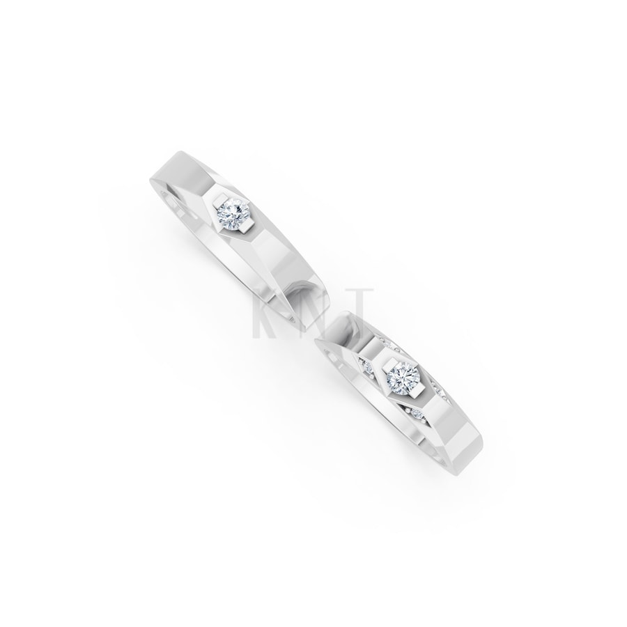 Nhẫn cưới E890 vàng trắng White Gold kiểu dáng cá tính, hiện đại