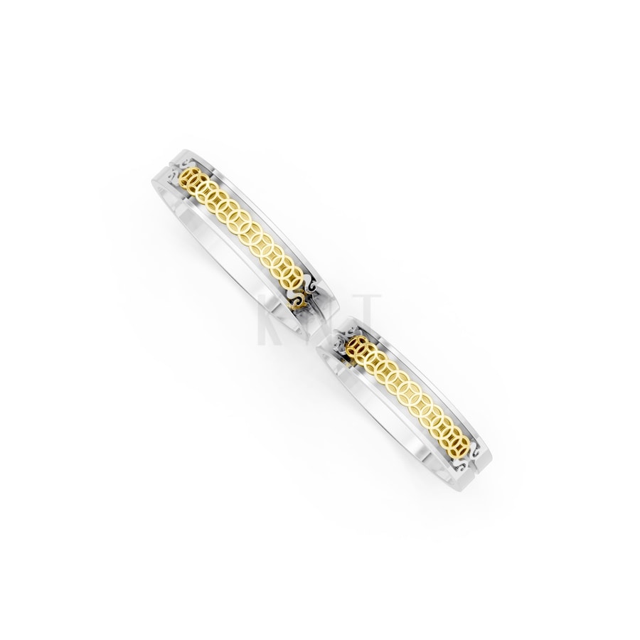 Nhẫn cưới E907 phối màu Dual Color vàng đẹp, kiểu dáng trẻ trung, độc đáo