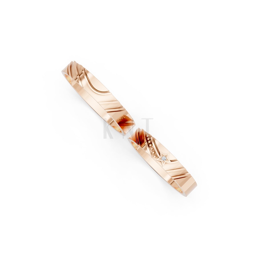 Nhẫn cưới E908 vàng hồng Rose Gold vàng đẹp, kiểu dáng trẻ trung, độc đáo