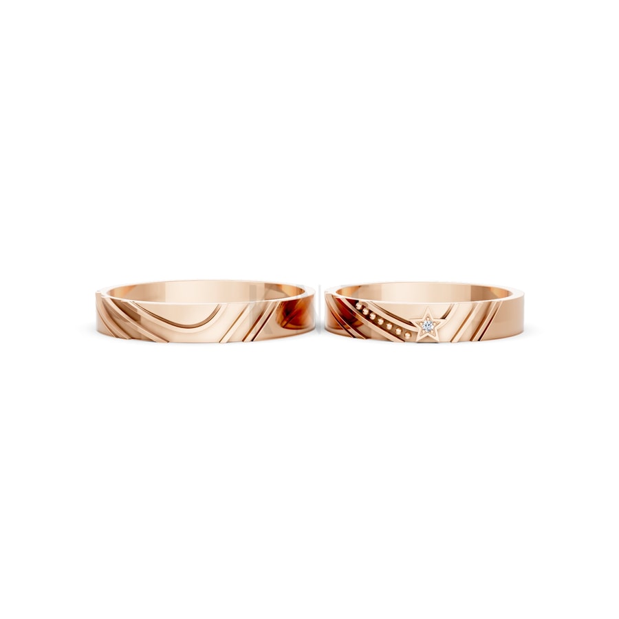 Nhẫn cưới E908 vàng hồng Rose Gold thiết kế đối xứng, phong cách, ấn tượng