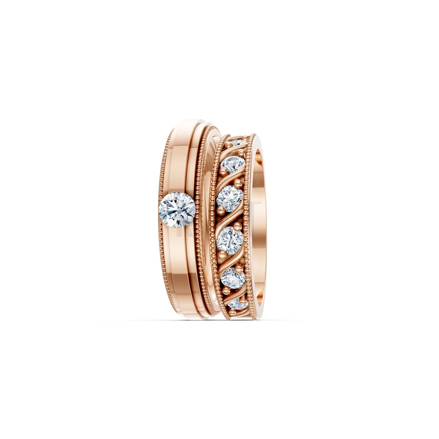 Nhẫn cưới F104 vàng hồng Rose Gold vàng đẹp, kiểu dáng trẻ trung, độc đáo