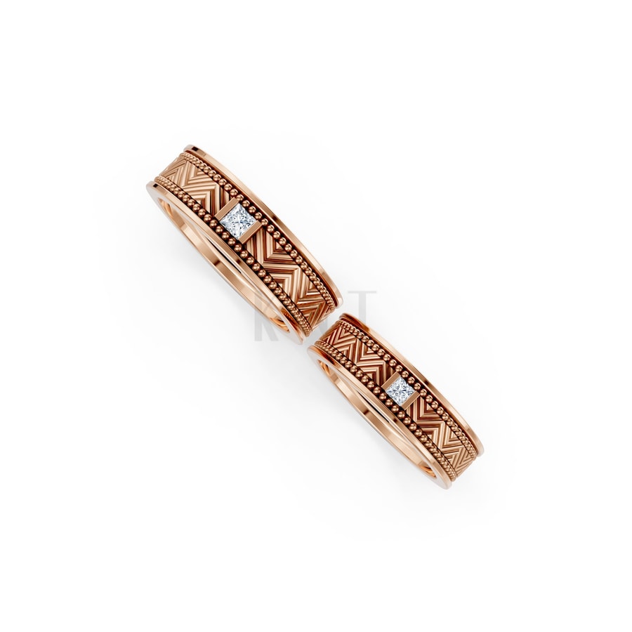 Nhẫn cưới F202 vàng hồng Rose Gold phong cách trẻ trung, nổi bật