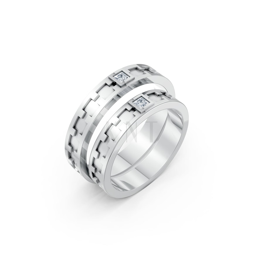 Nhẫn cưới F307 vàng trắng White Gold kiểu dáng hiện đại, nổi bật