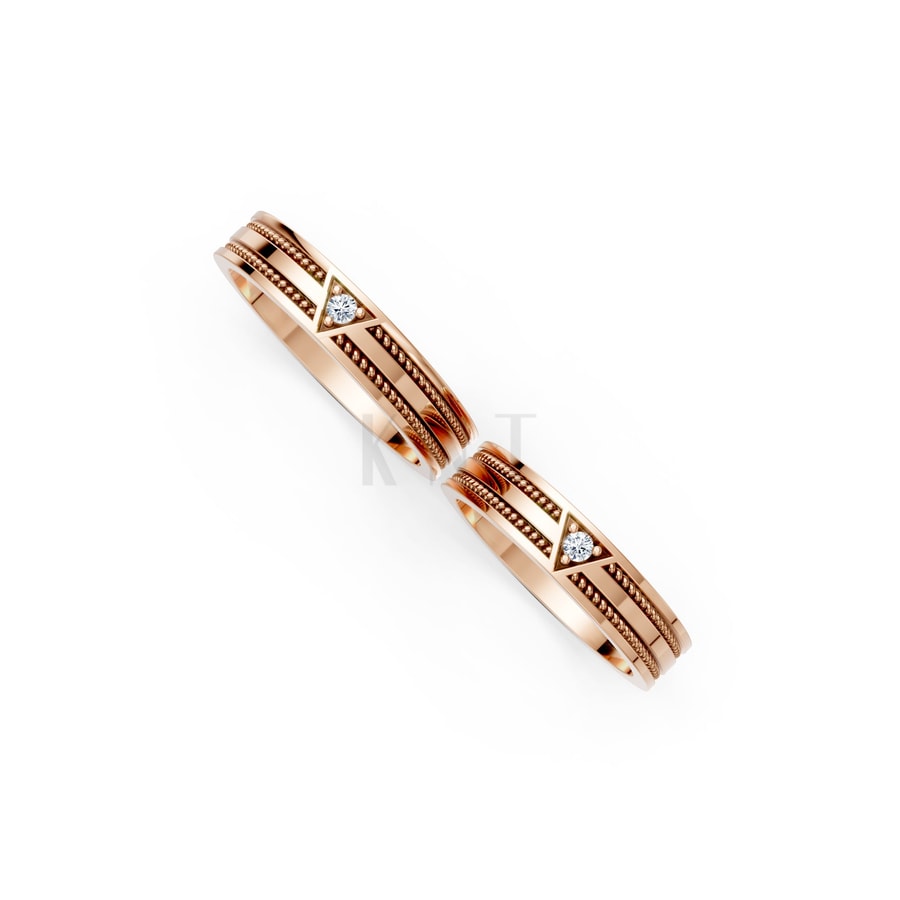 Nhẫn cưới F309 vàng hồng Rose Gold vàng đẹp, kiểu dáng trẻ trung, độc đáo