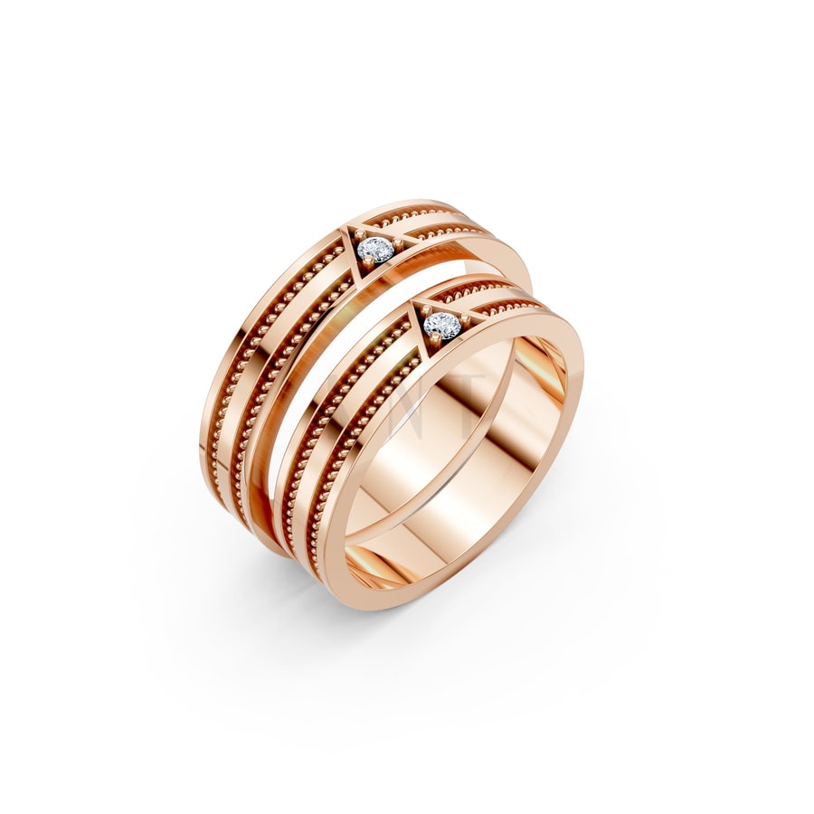 Nhẫn cưới F309 vàng hồng Rose Gold họa tiết ấn tượng, cá tính