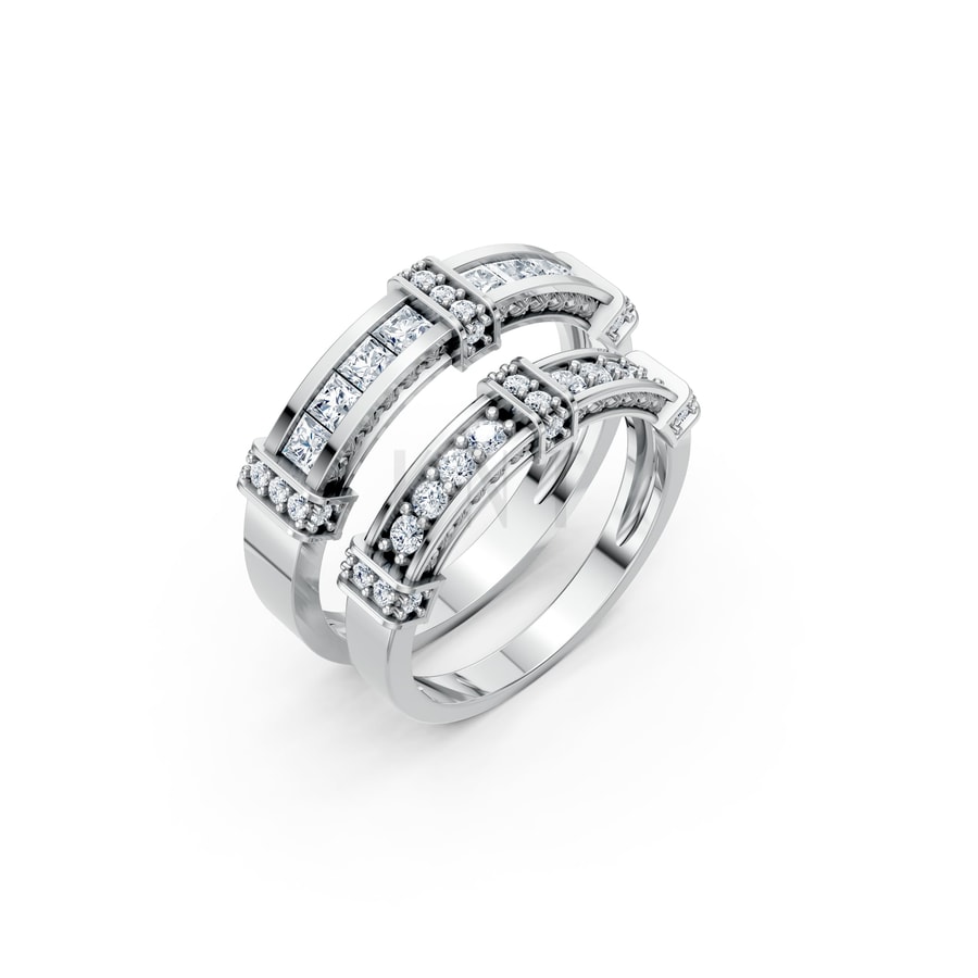 Nhẫn cưới F318 vàng trắng White Gold kiểu dáng hiện đại, nổi bật