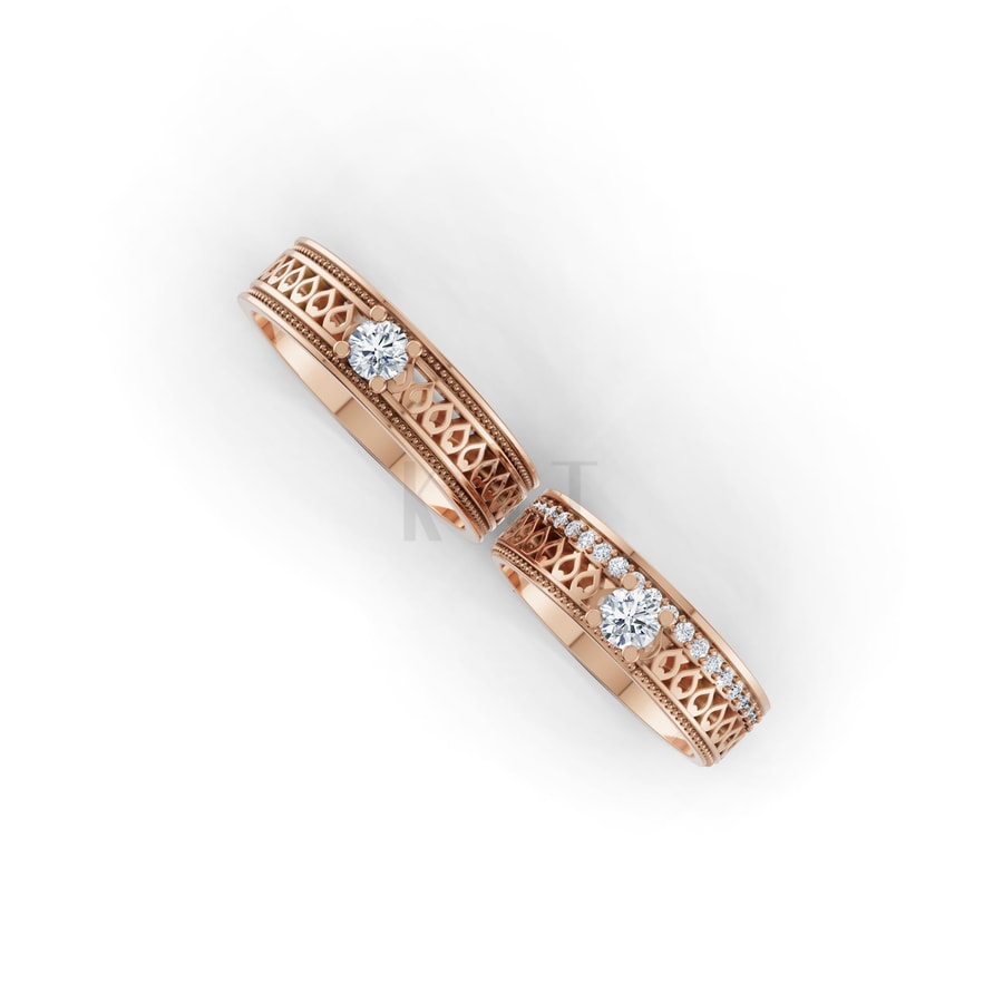 Nhẫn cưới F320 vàng hồng Rose Gold vàng đẹp, kiểu dáng trẻ trung, độc đáo