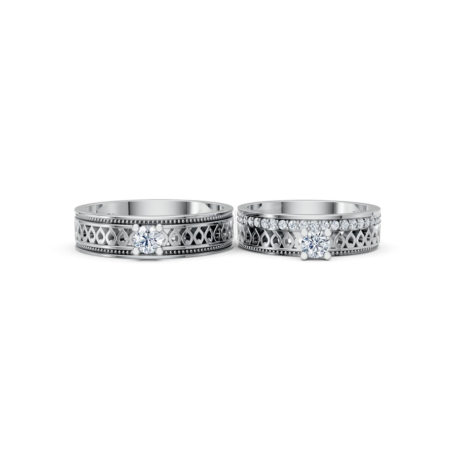 Nhẫn cưới F320 vàng trắng White Gold kiểu dáng cá tính, hiện đại