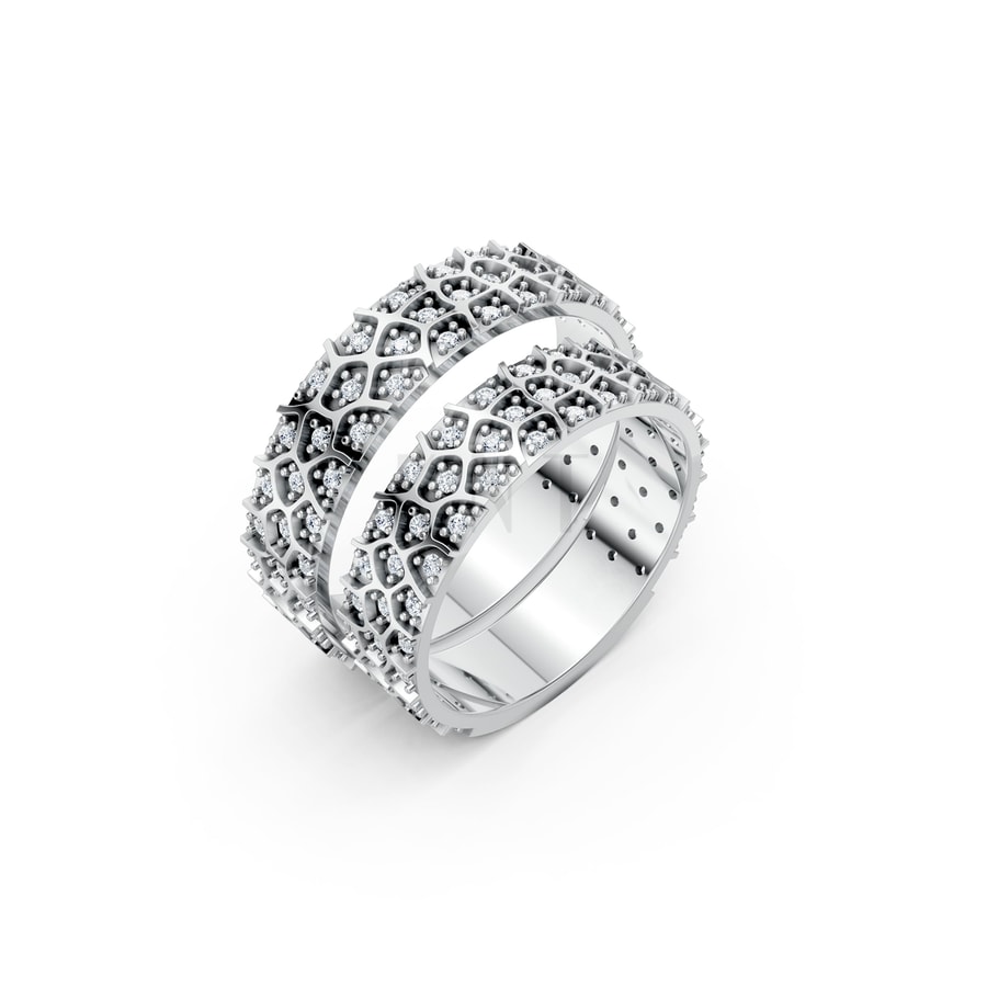 Nhẫn cưới F322 vàng trắng White Gold kiểu dáng hiện đại, nổi bật