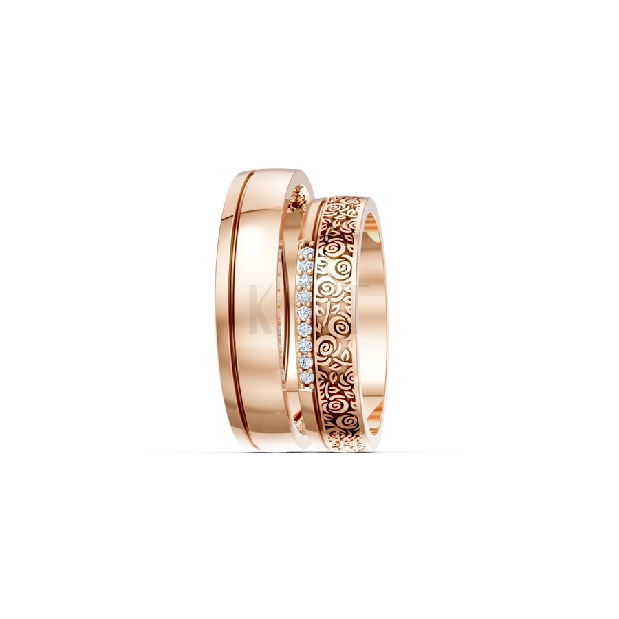 Nhẫn cưới F325 vàng hồng Rose Gold vàng đẹp, kiểu dáng trẻ trung, độc đáo