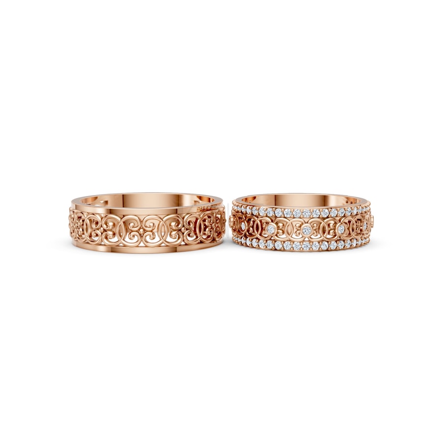 Nhẫn cưới F326 vàng hồng Rose Gold thiết kế đối xứng, phong cách, ấn tượng