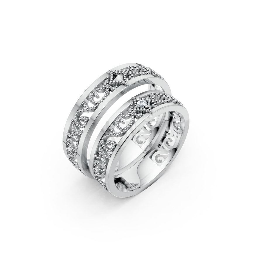 Nhẫn cưới F51 vàng trắng White Gold kiểu dáng hiện đại, nổi bật