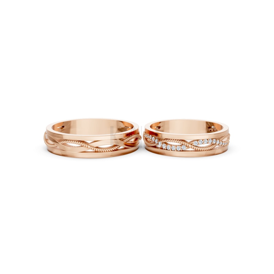 Nhẫn cưới F62 vàng hồng Rose Gold vàng đẹp, kiểu dáng trẻ trung, độc đáo