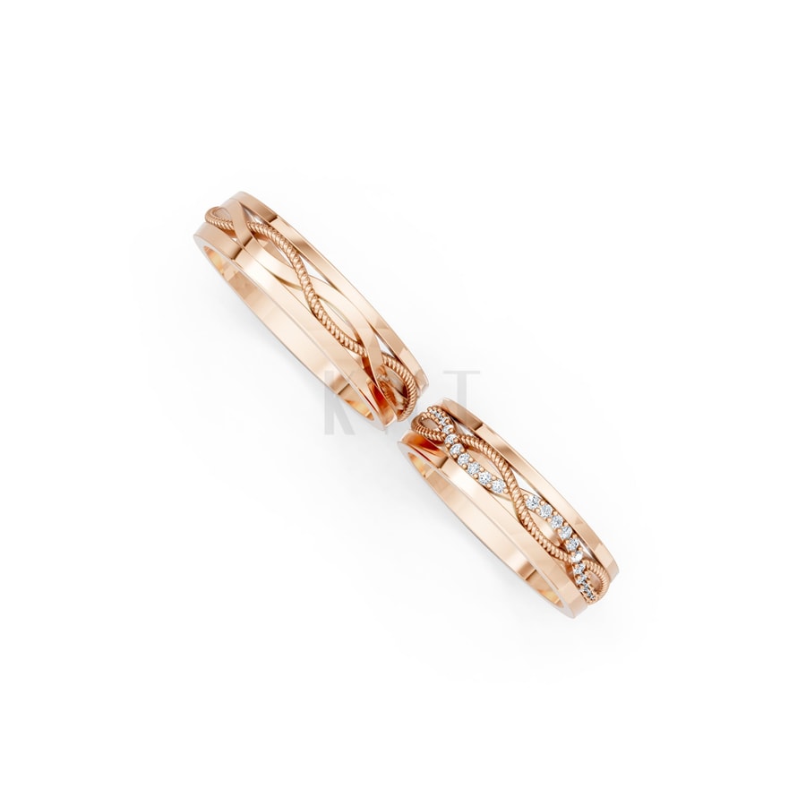 Nhẫn cưới F62 vàng hồng Rose Gold phong cách trẻ trung, nổi bật