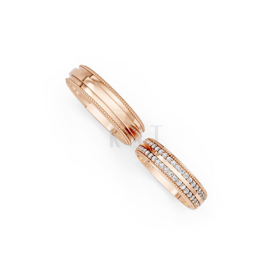 Nhẫn cưới F63 vàng hồng Rose Gold vàng đẹp, kiểu dáng trẻ trung, độc đáo