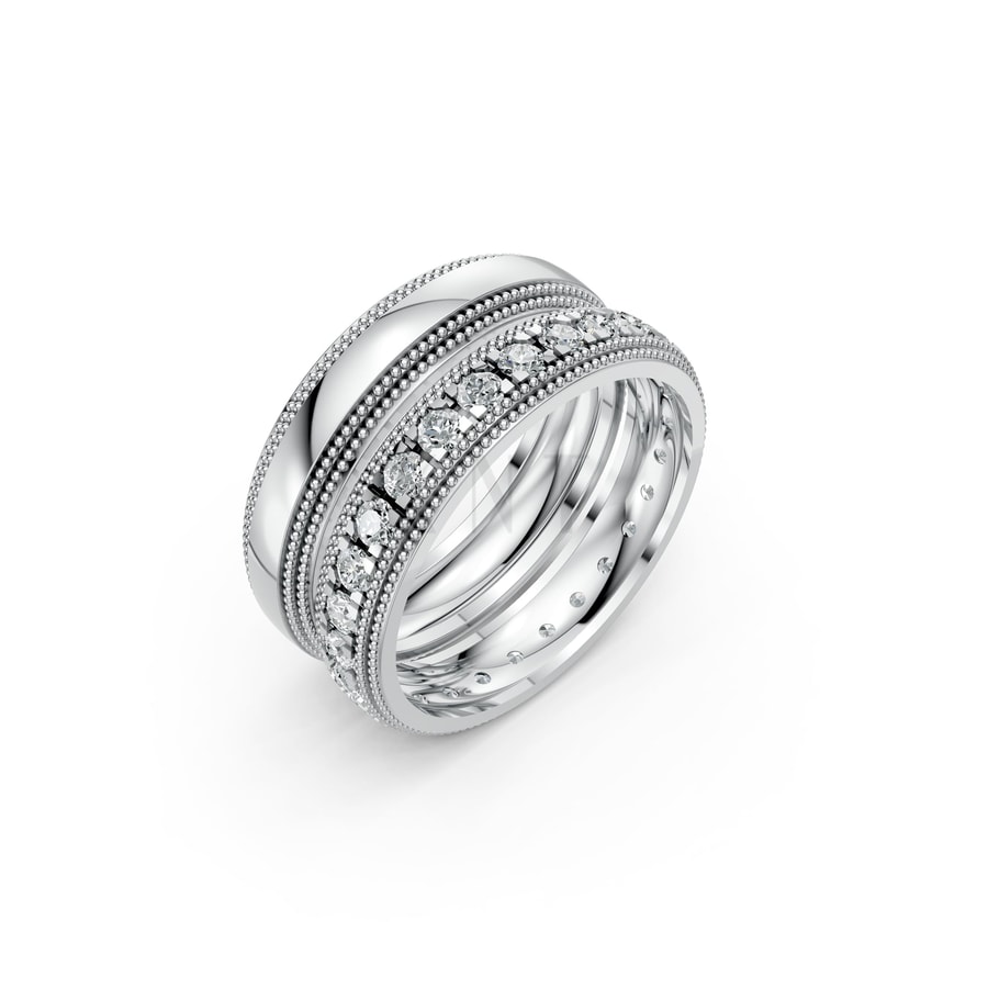 Nhẫn cưới F99 vàng trắng White Gold kiểu dáng hiện đại, nổi bật