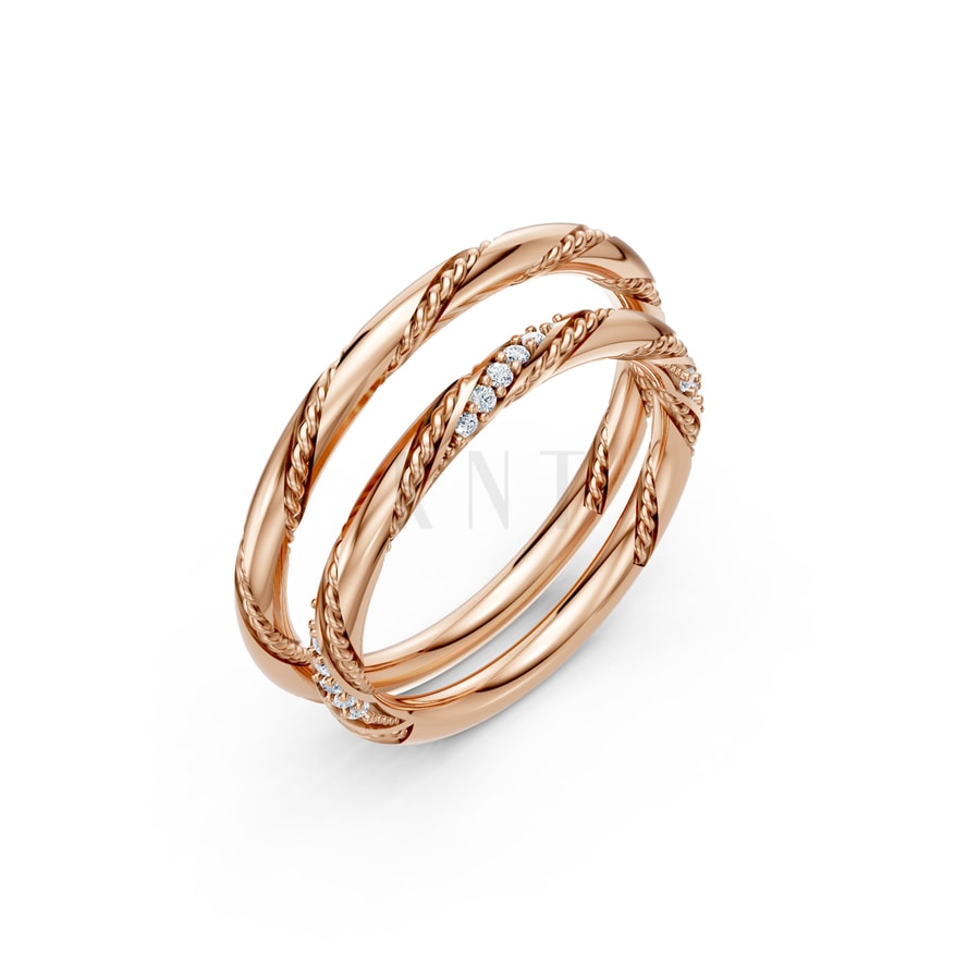 Nhẫn cưới H69 vàng hồng Rose Gold họa tiết ấn tượng, cá tính