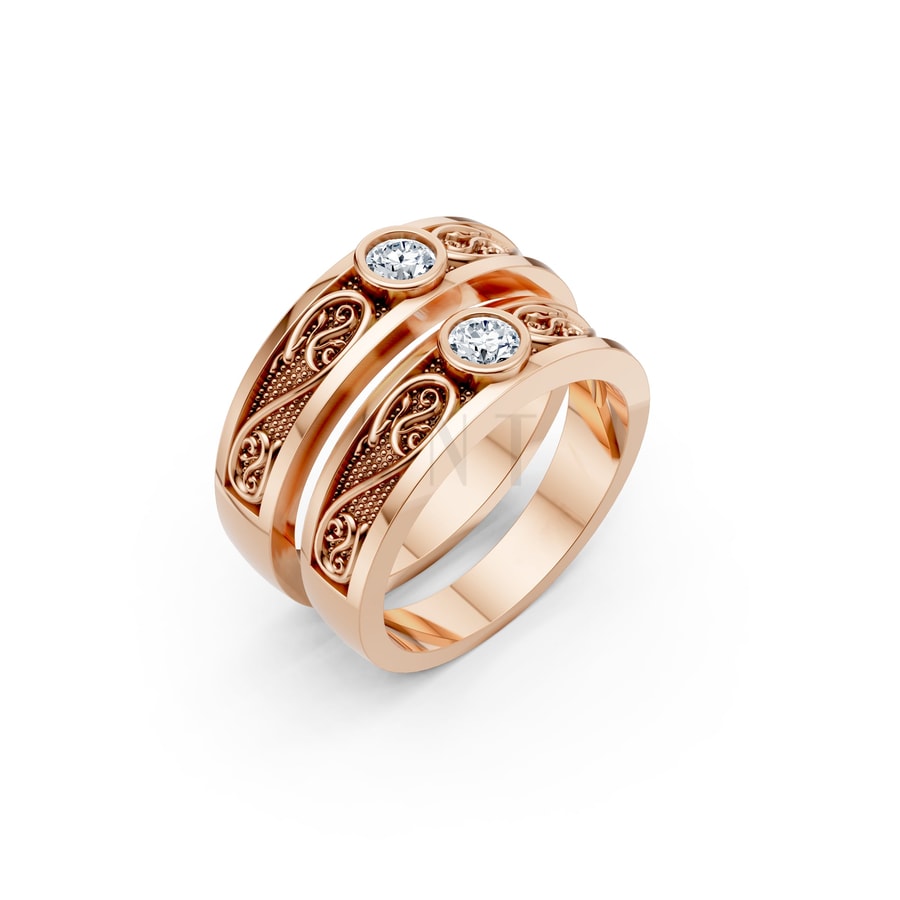 Nhẫn cưới hoa văn F32 vàng hồng Rose Gold họa tiết ấn tượng, cá tính