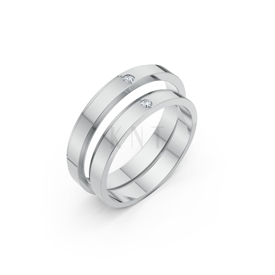 Nhẫn cưới kim cương TG5 vàng trắng White Gold kiểu dáng hiện đại, nổi bật