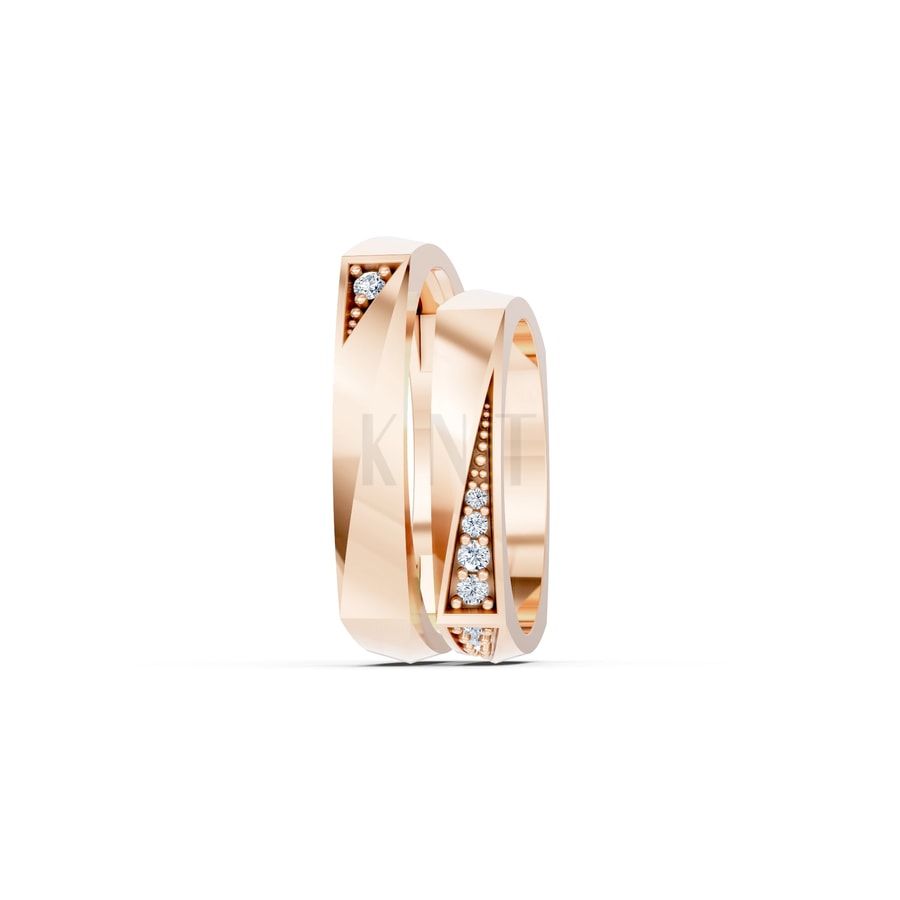 Nhẫn cưới S217 vàng hồng Rose Gold thiết kế đối xứng, phong cách, ấn tượng