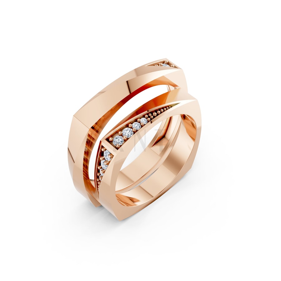 Nhẫn cưới S217 vàng hồng Rose Gold họa tiết ấn tượng, cá tính