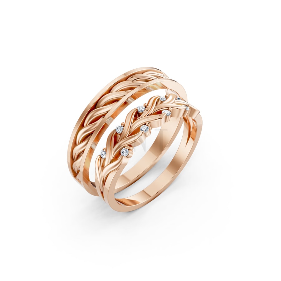 Nhẫn cưới S220 vàng hồng Rose Gold họa tiết ấn tượng, cá tính
