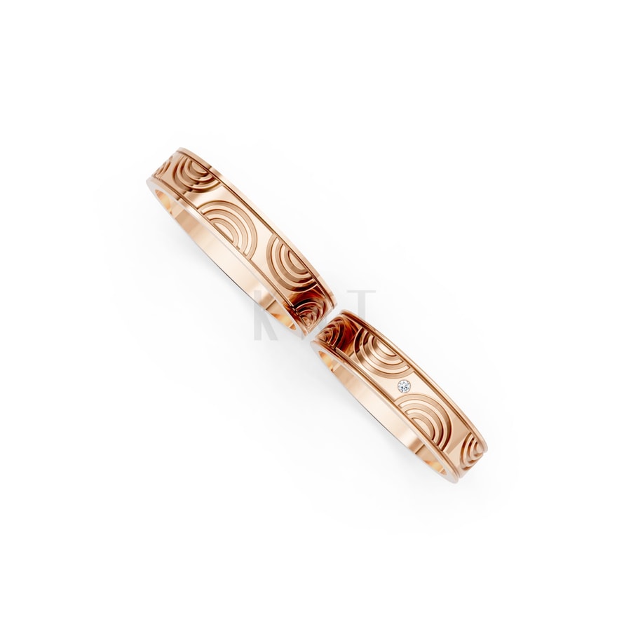 Nhẫn cưới S221 vàng hồng Rose Gold thiết kế đối xứng, phong cách, ấn tượng